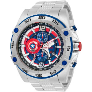 Invicta Marvel Capitan America - Reloj de cuarzo para hombre, Plateado, Cronógrafo, movimiento de cuarzo